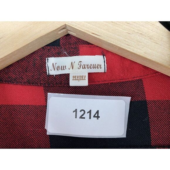 Womens Now N Forever Flannel‎ Shirt 2XL/3XL Red Black Checkered Casual Christmas - Picture 3 of 12